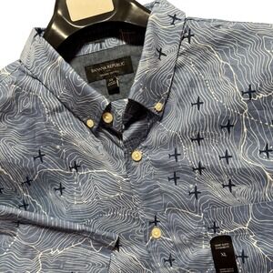 Banana Republic Shirt XL Mens Pilot Airplane Organic Cotton Short Sleeve Button